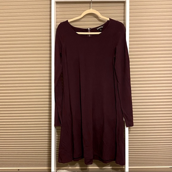 Express Dresses & Skirts - Express Burgundy Long Sleeve Swing Dress Size Medium Fit & Flare Open Back